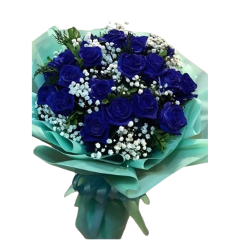 Μπλε 18 Τριαντάφυλλα με Γυψοφύλλη
